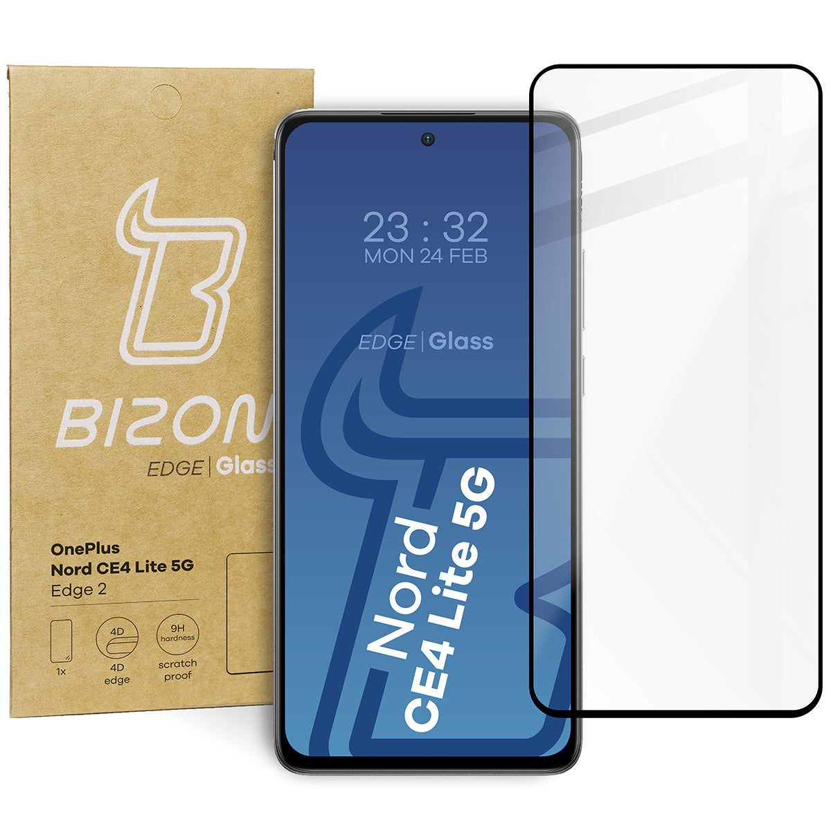 Gehärtetes Glas für OnePlus Nord CE4 Lite 5G, Bizon Glass Edge, Schwarz