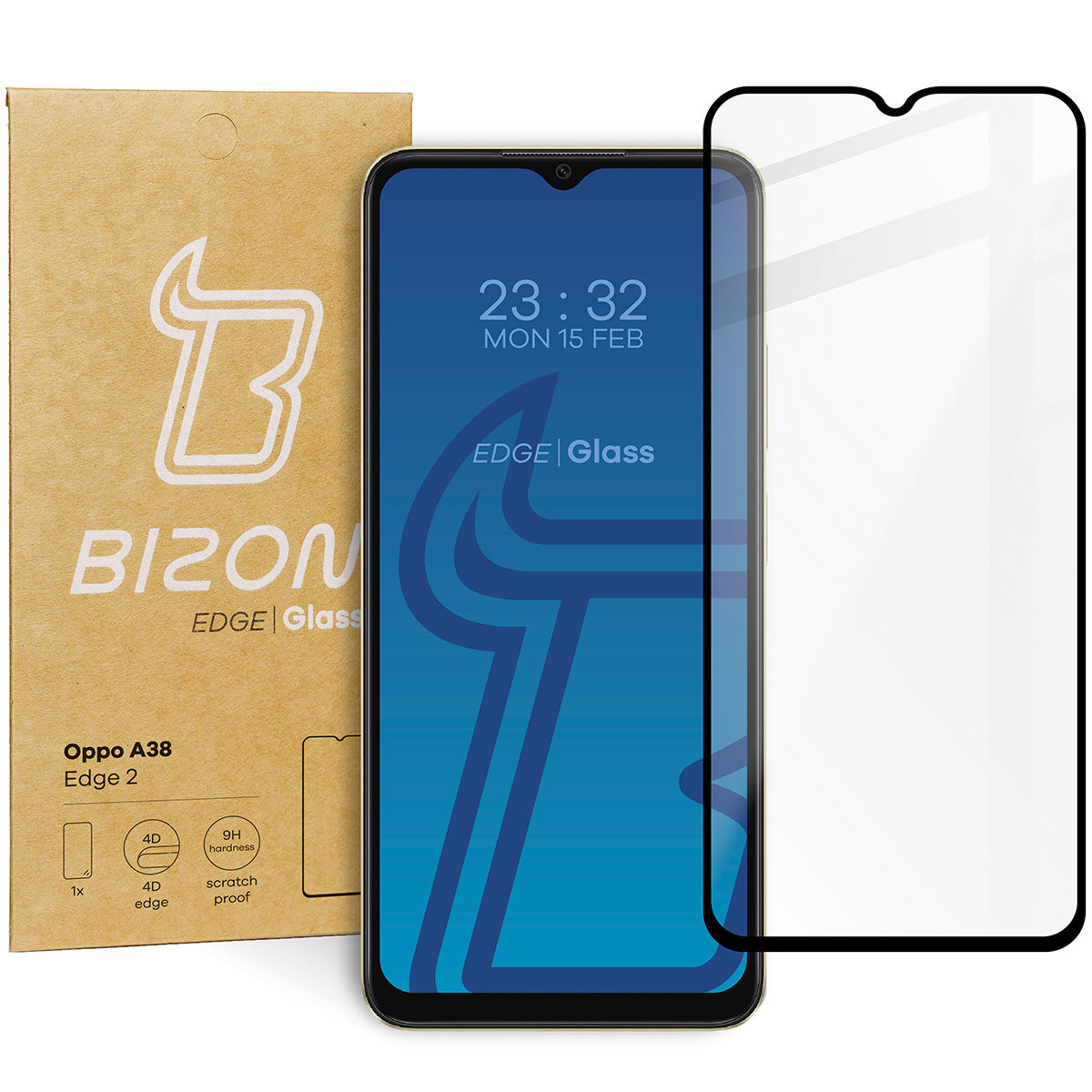 Gehärtetes Glas Bizon Glass Edge für Oppo A38, schwarz