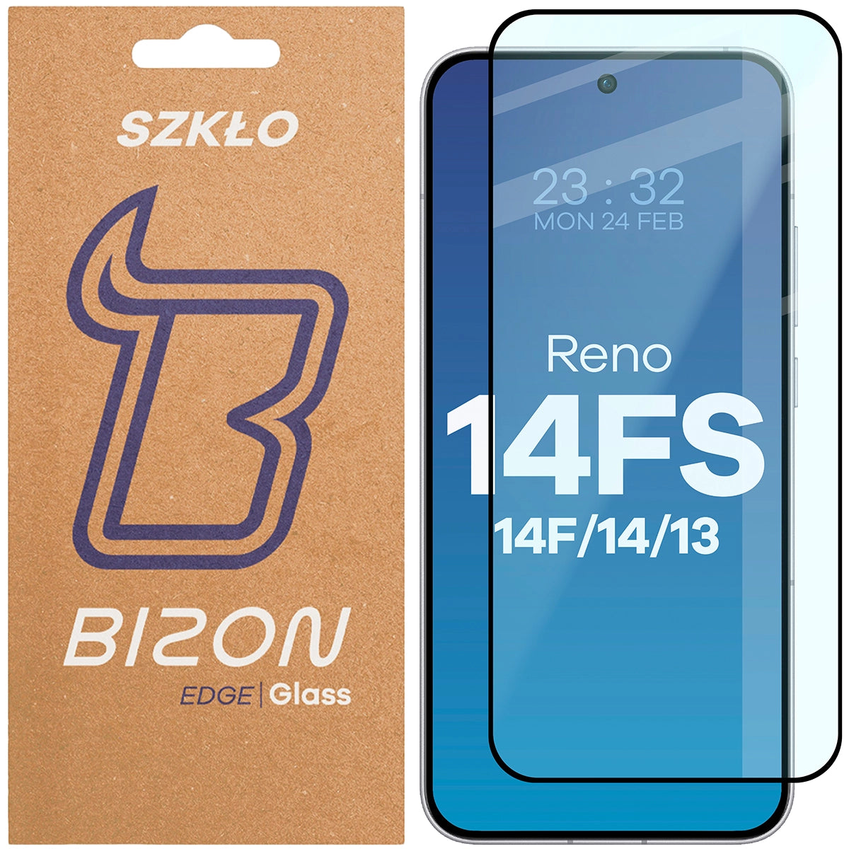 Gehärtetes Glas für Oppo Reno14 / 14 FS / 14 F / 13, Bizon Glass Edge, Schwarzer Rahmen