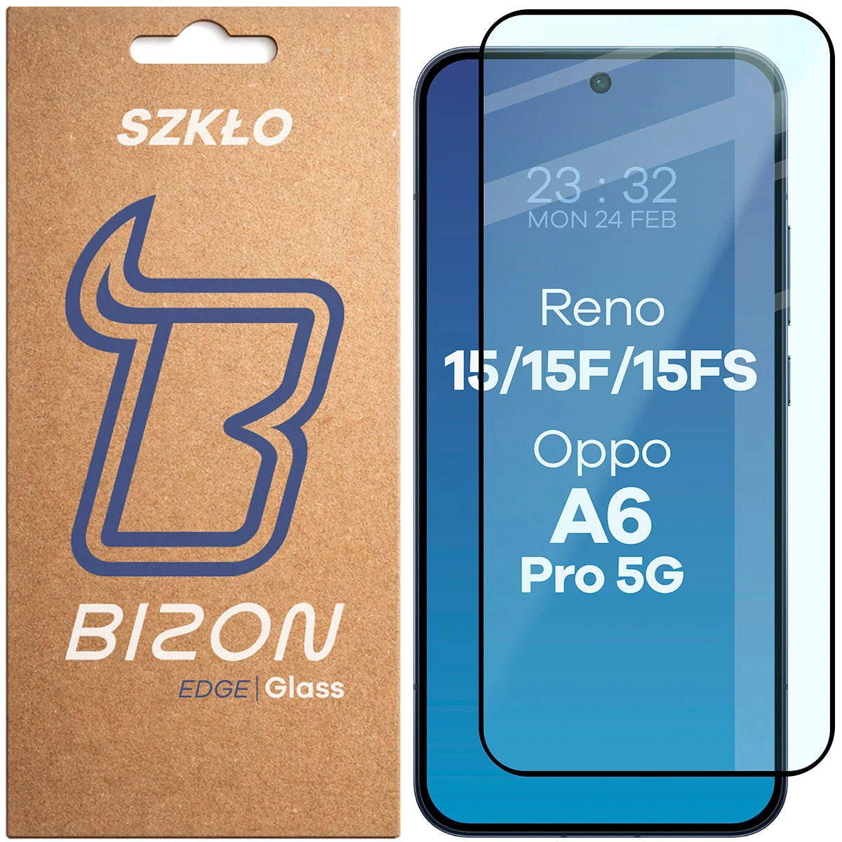 Gehärtetes Glas für Oppo Reno 15 / 15 F / 15 FS / A6 Pro 5G, Bizon Glass Edge, Schwarzer Rahmen