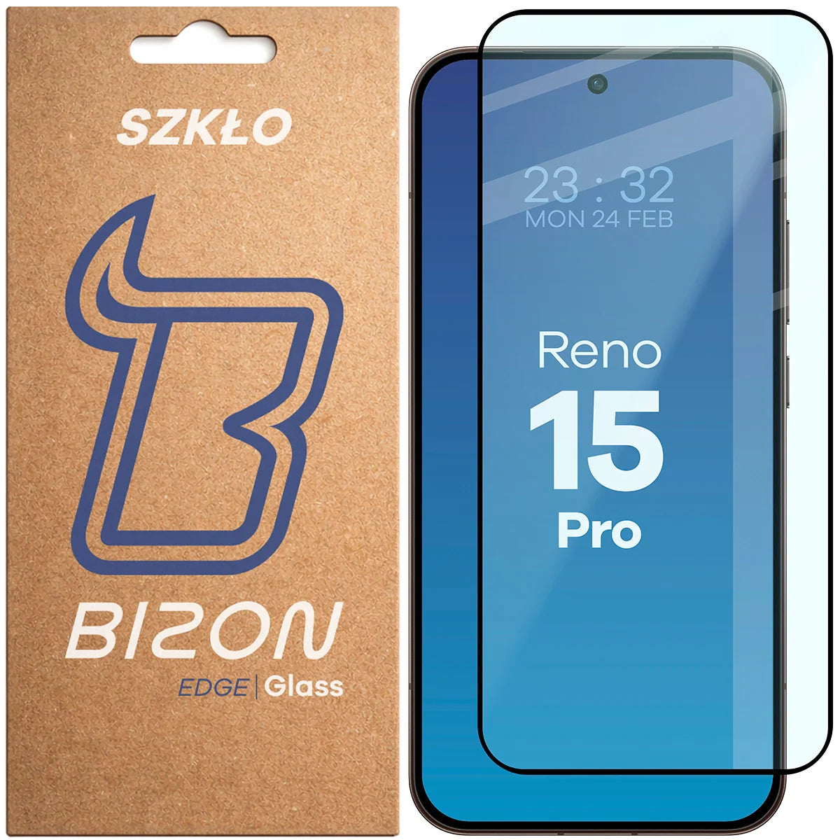 Gehärtetes Glas für Oppo Reno 15 Pro, Bizon Glass Edge, Schwarzer Rahmen