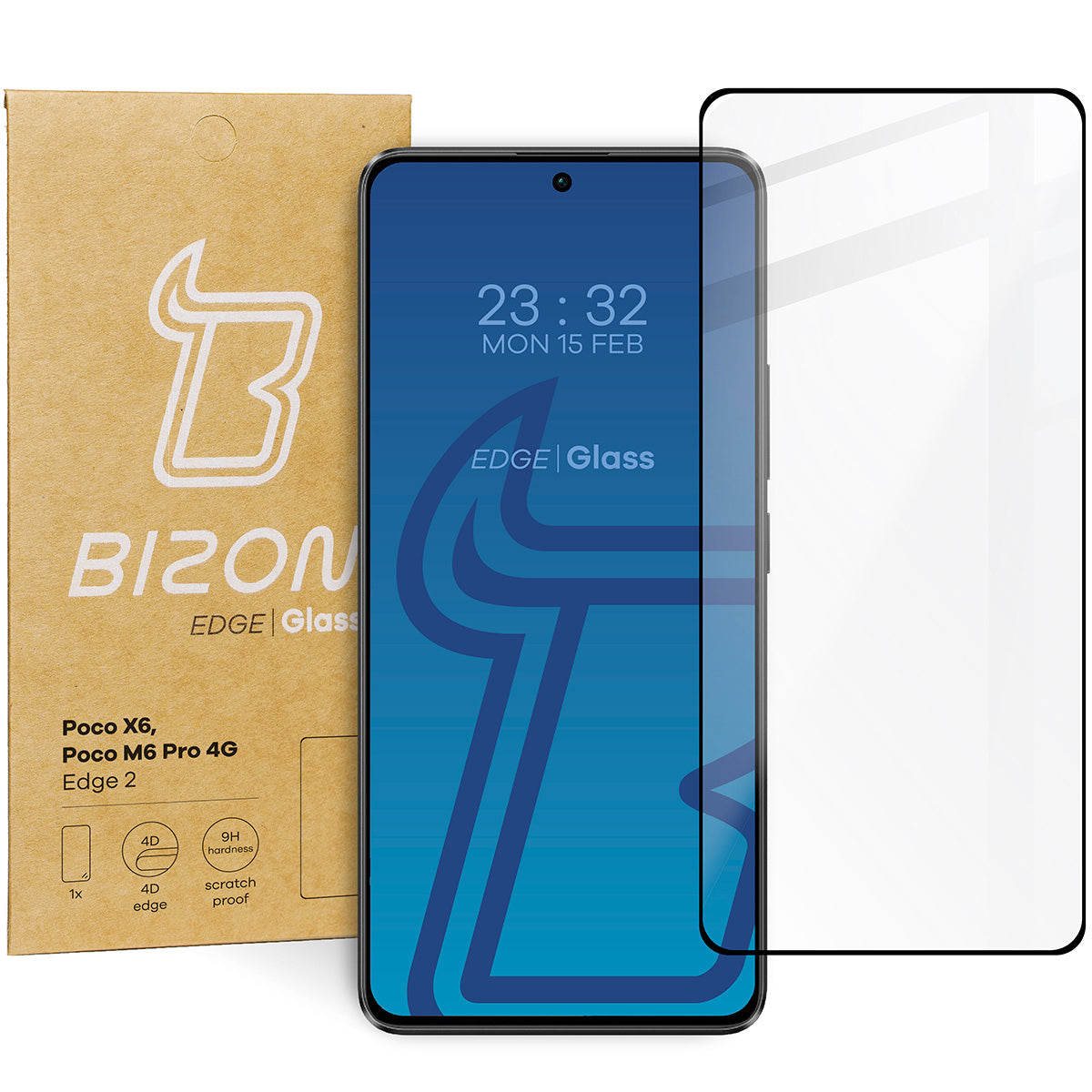 Gehärtetes Glas für Xiaomi Poco X6 / Poco M6 Pro 4G / Redmi Note 13 5G / Redmi Note 13 Pro 4G/5G, Bizon Glass Edge, schwarz
