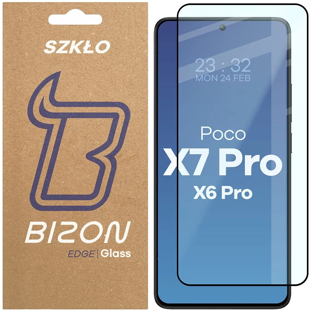 Gehärtetes Glas für Xiaomi Poco X6 Pro / X7 Pro, Bizon Glass Edge, schwarz