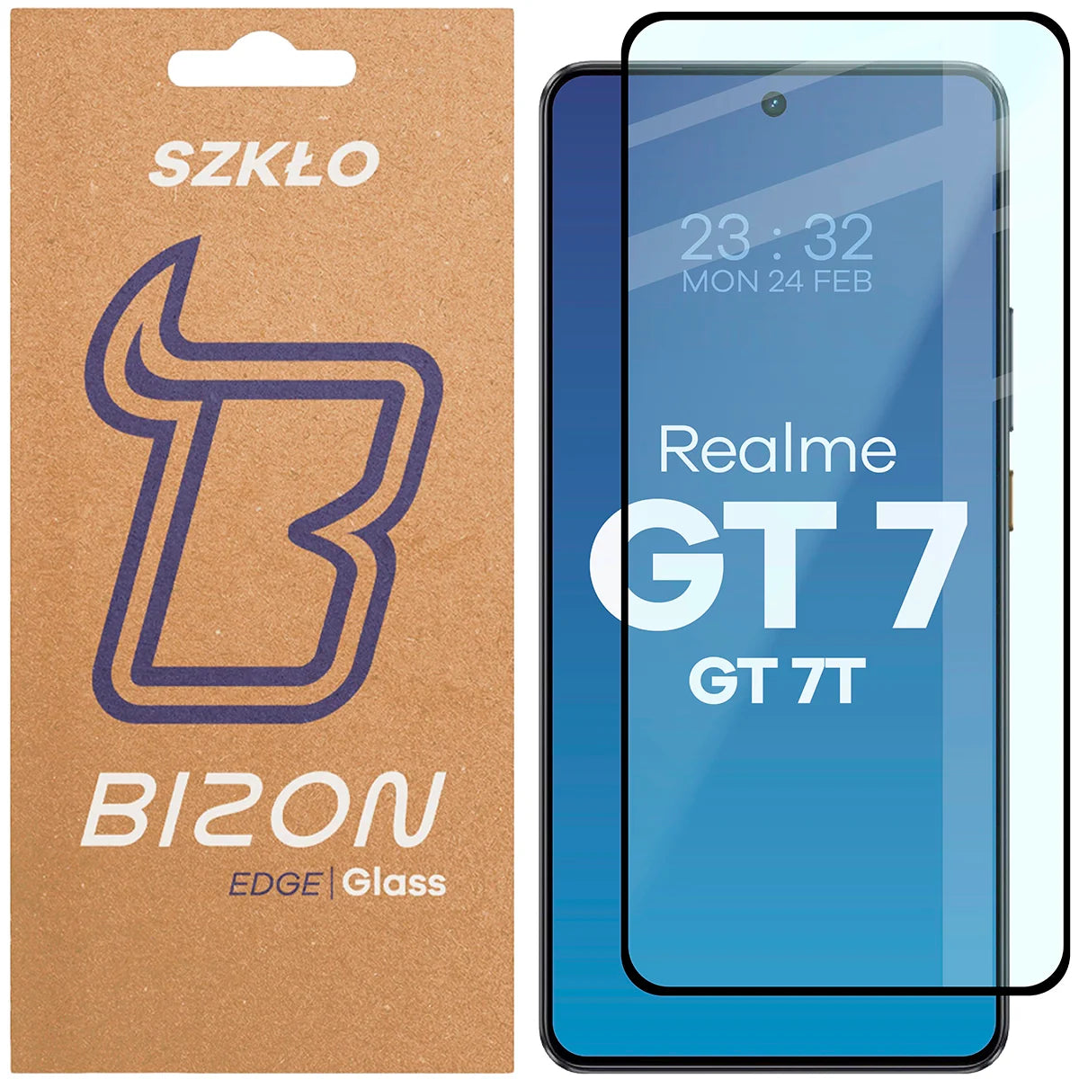 Gehärtetes Glas für Realme GT 7 / 7T, Bizon Glass Edge, Schwarzer Rahmen