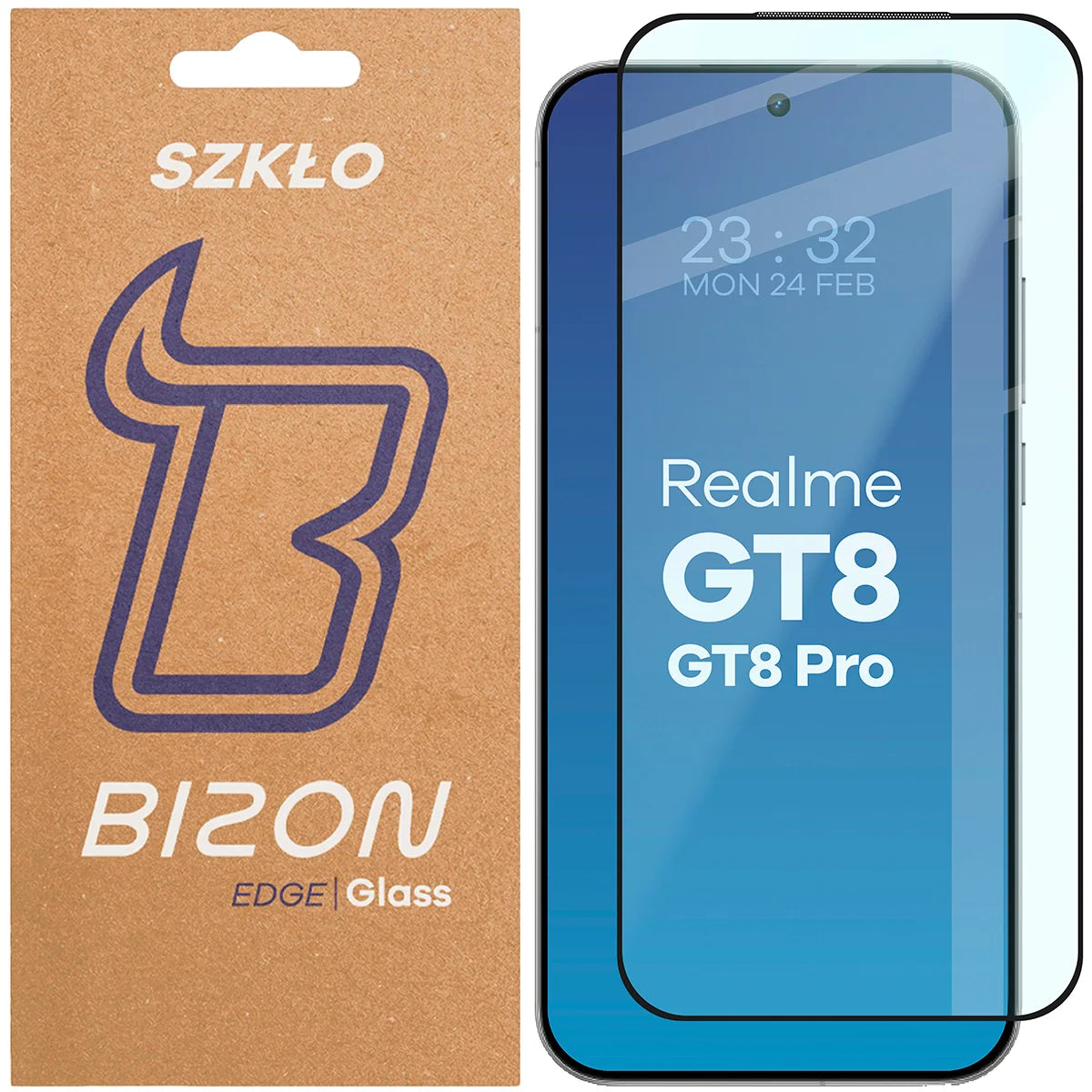 Gehärtetes Glas für Realme GT 8 / 8 Pro, Bizon Glass Edge, Schwarzer Rahmen