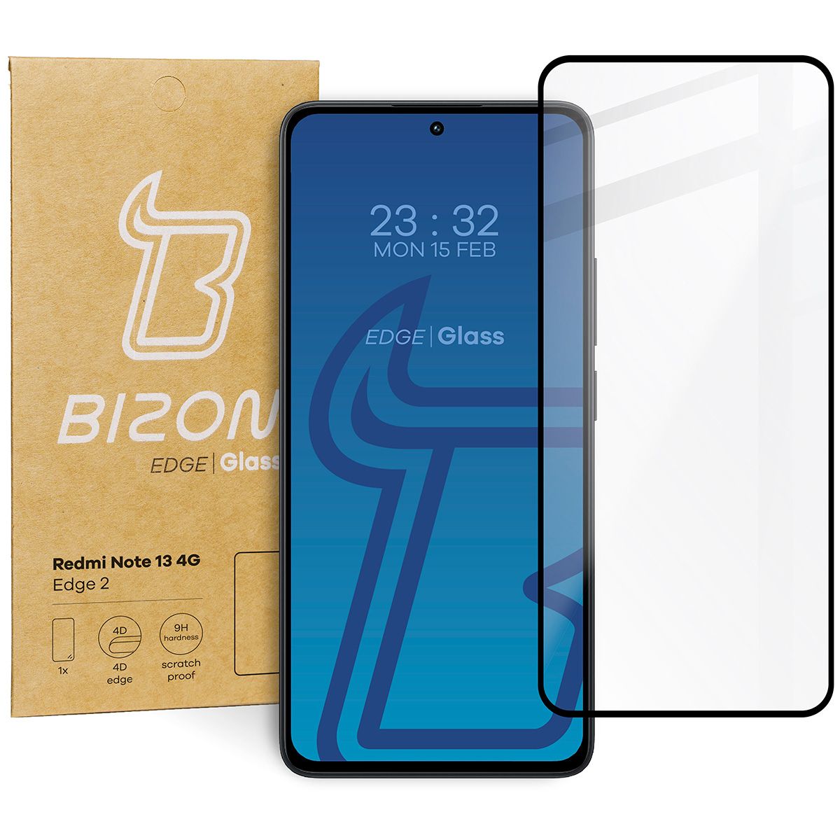 Gehärtetes Glas für Xiaomi Redmi Note 13 4G, Bizon Glass Edge, schwarz
