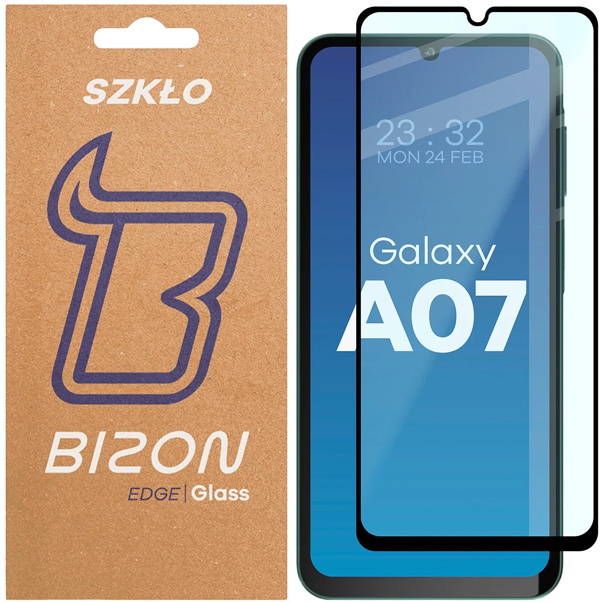 Gehärtetes Glas für Galaxy A07 4G / 5G, Bizon Glass Edge, Schwarzer Rahmen