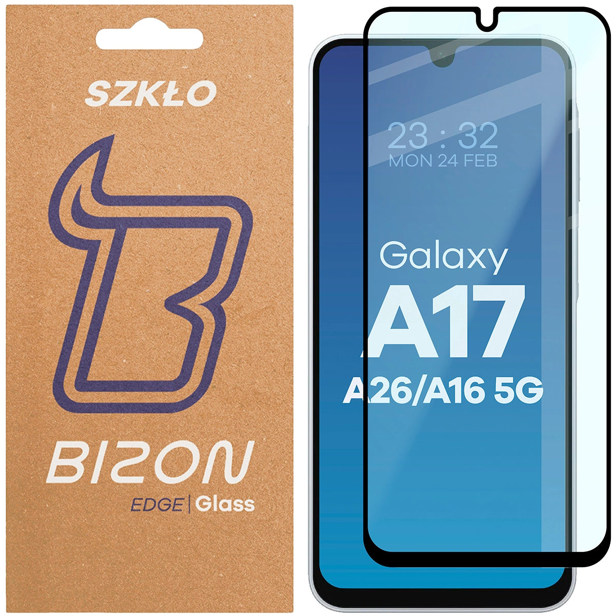 Gehärtetes Glas für Galaxy A16 / A17 5G / A26 5G, Bizon Glass Edge, Schwarzer Rahmen