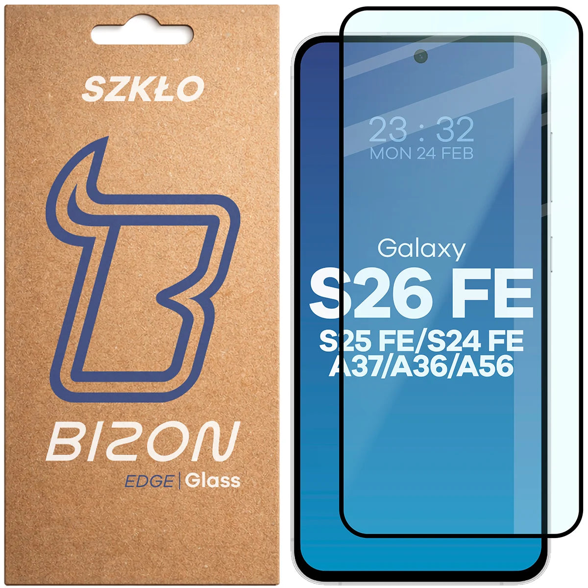 Gehärtetes Glas für Galaxy S26 FE 5G / S25 FE 5G / S24 FE 5G / A37 5G / A36 5G / A56 5G, Bizon Glass Edge, schwarzer Rahmen