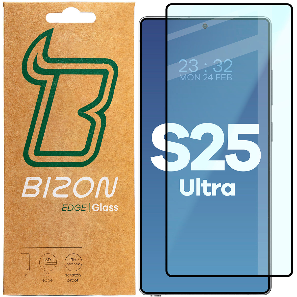 Gehärtetes Glas für Galaxy S25 Ultra, Bizon Glass Edge, Schwarzer Rahmen