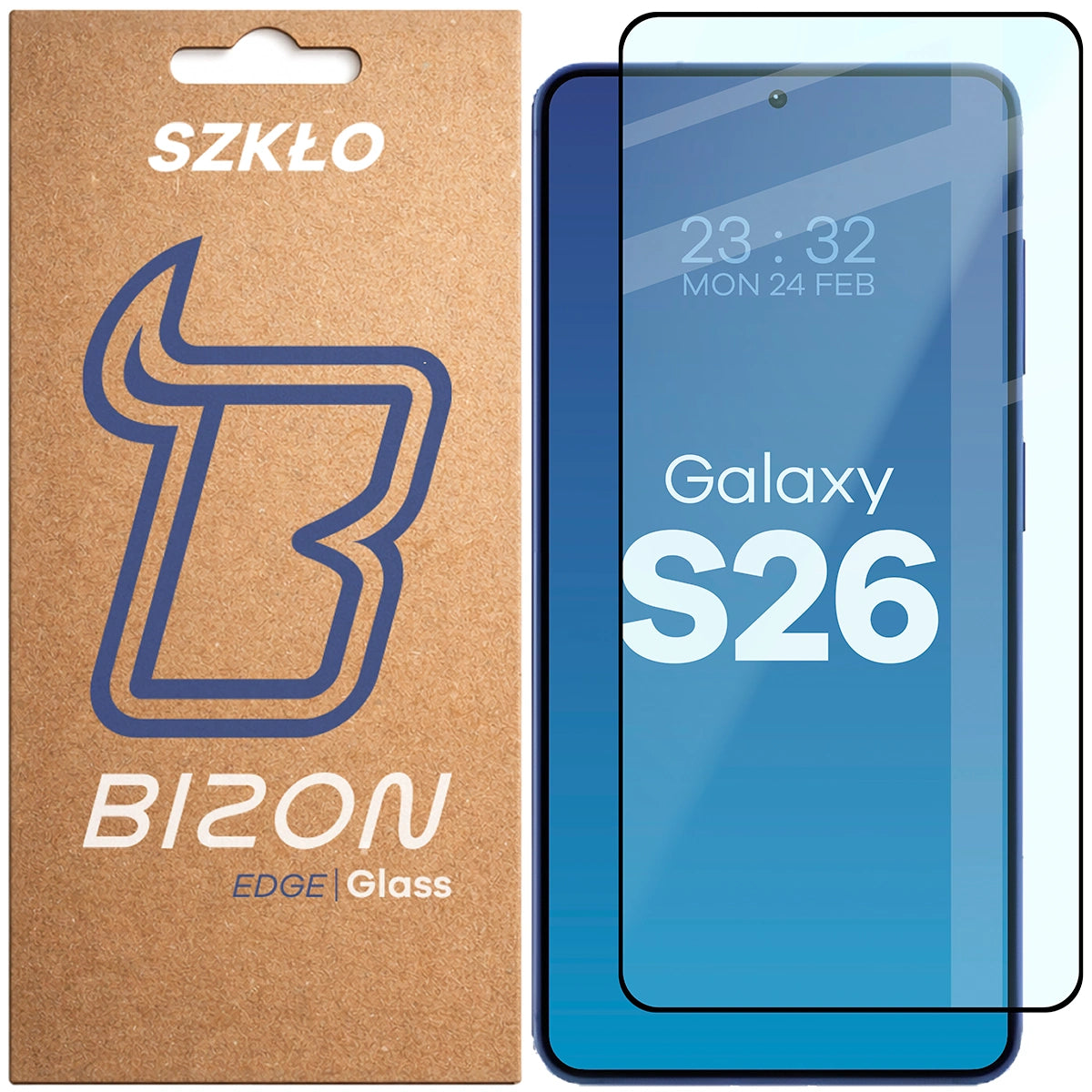 Gehärtetes Glas für Galaxy S26, Bizon Glass Edge, Schwarzer Rahmen