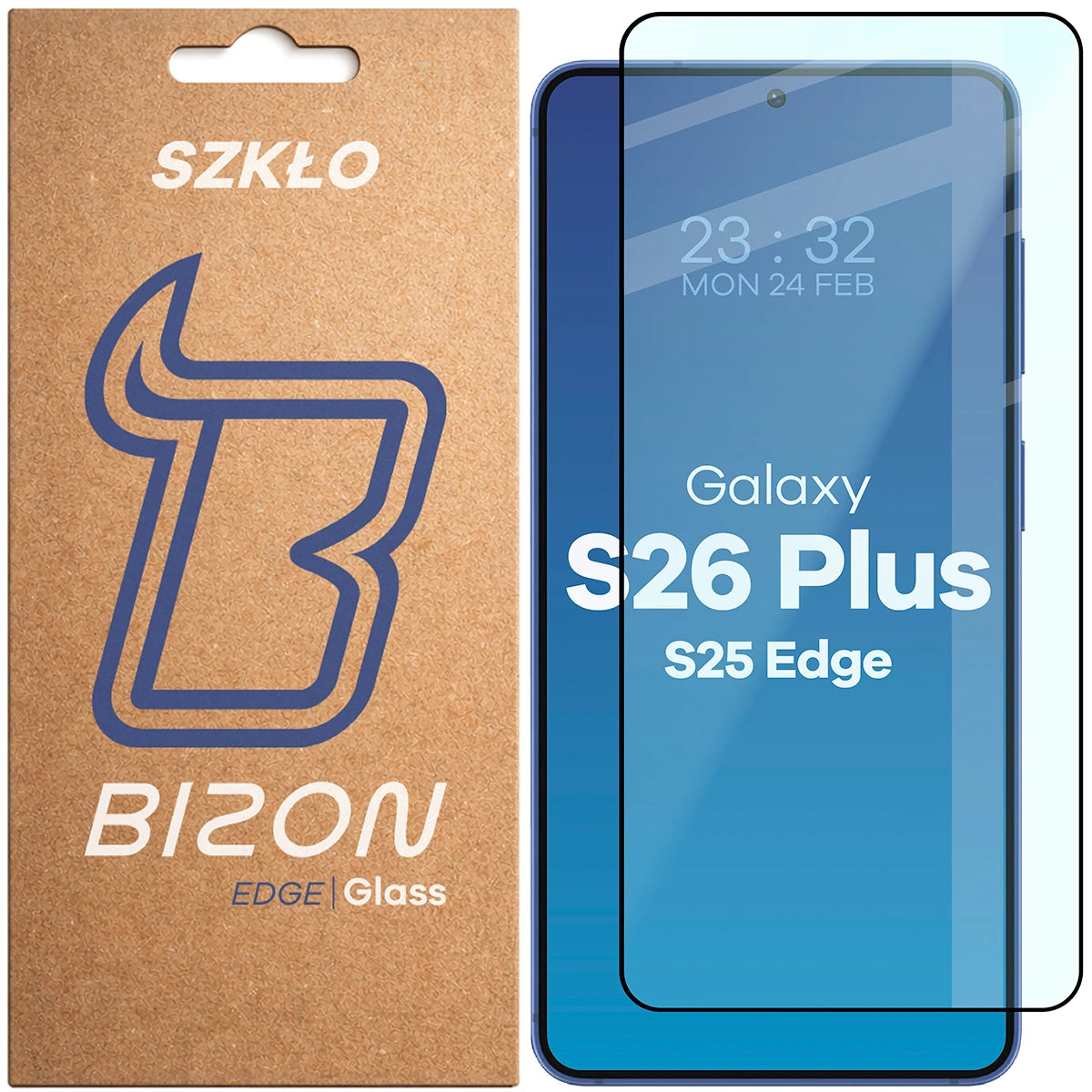 Gehärtetes Glas für Galaxy S26 Plus / S25 Edge, Bizon Glass Edge, Schwarzer Rahmen