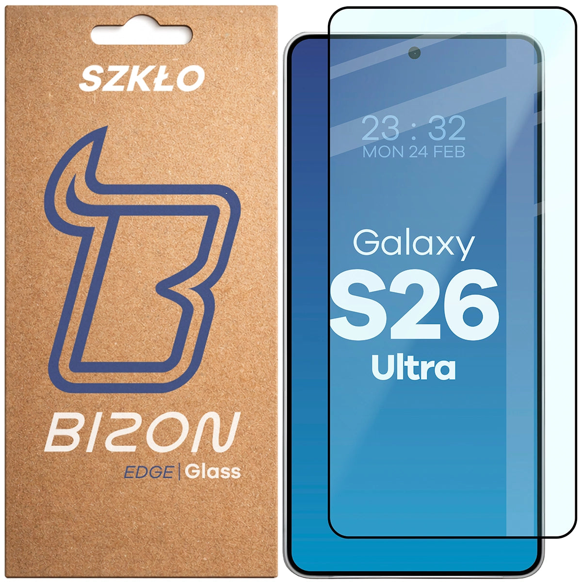 Gehärtetes Glas für Galaxy S26 Ultra, Bizon Glass Edge, Schwarzer Rahmen