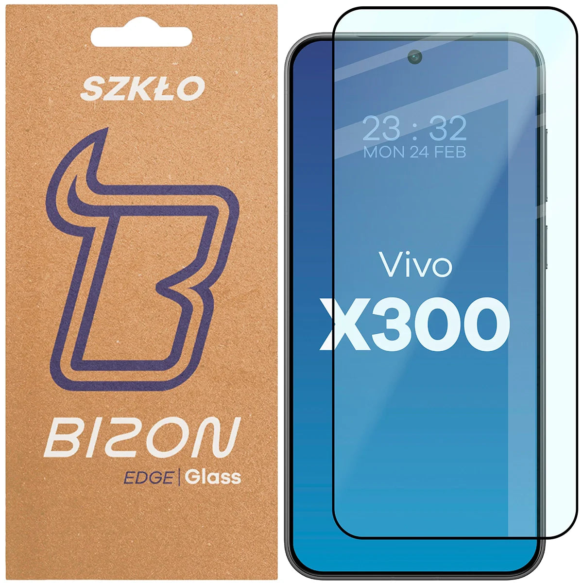 Gehärtetes Glas für Vivo X300, Bizon Glass Edge, Schwarzer Rahmen
