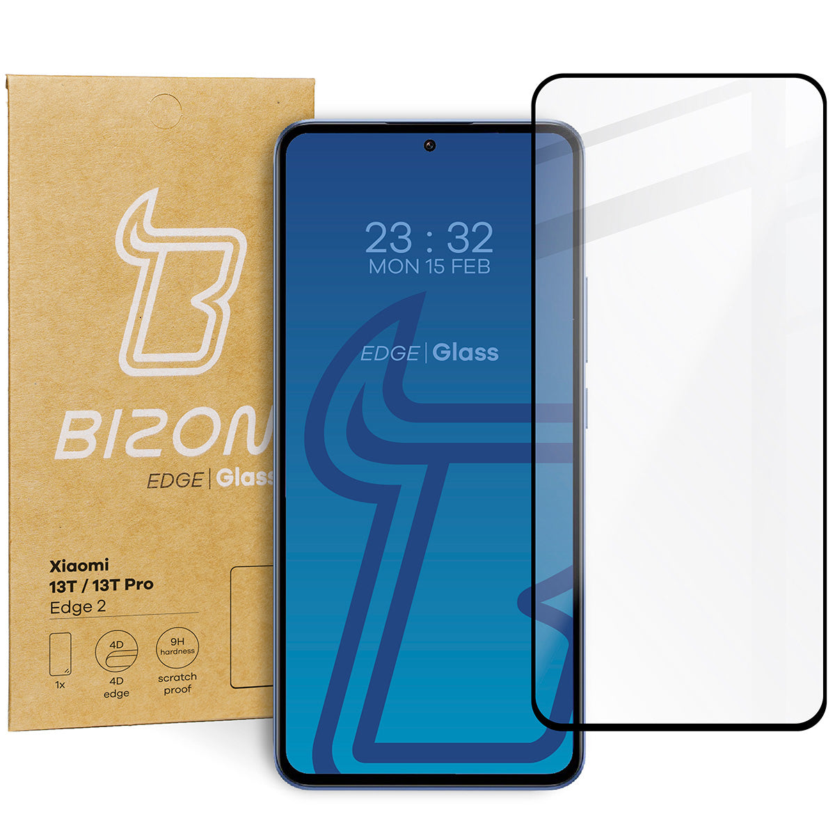 Gehärtetes Glas Bizon Glass Edge für Xiaomi 13T / 13T Pro, schwarz