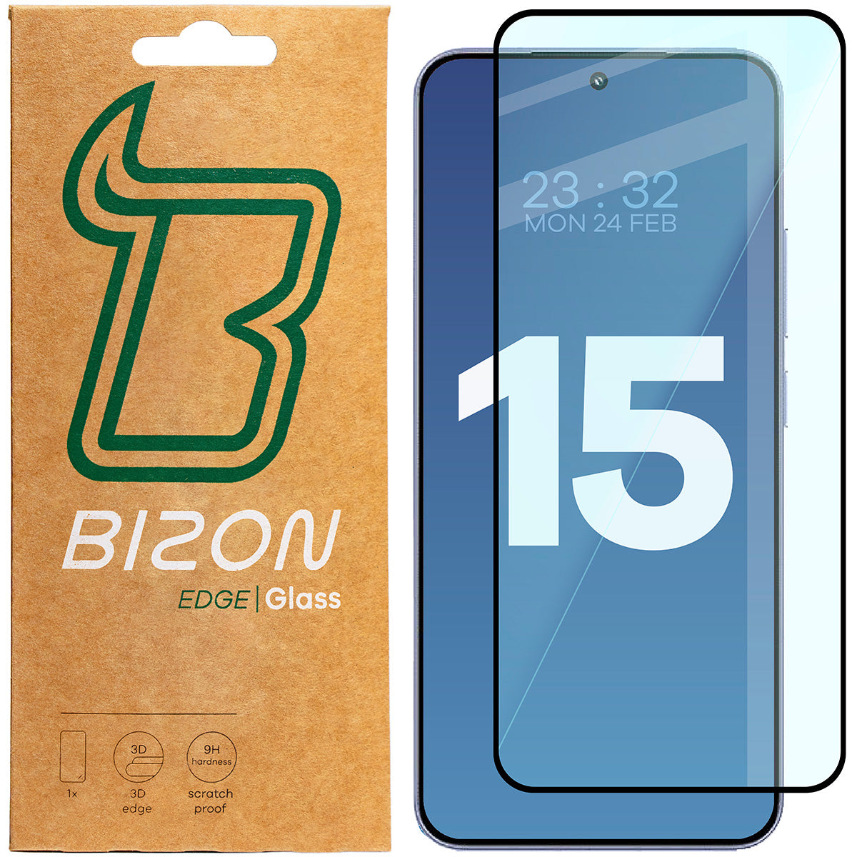 Gehärtetes Glas für Xiaomi 15, Bizon Glass Edge, Schwarzer Rahmen