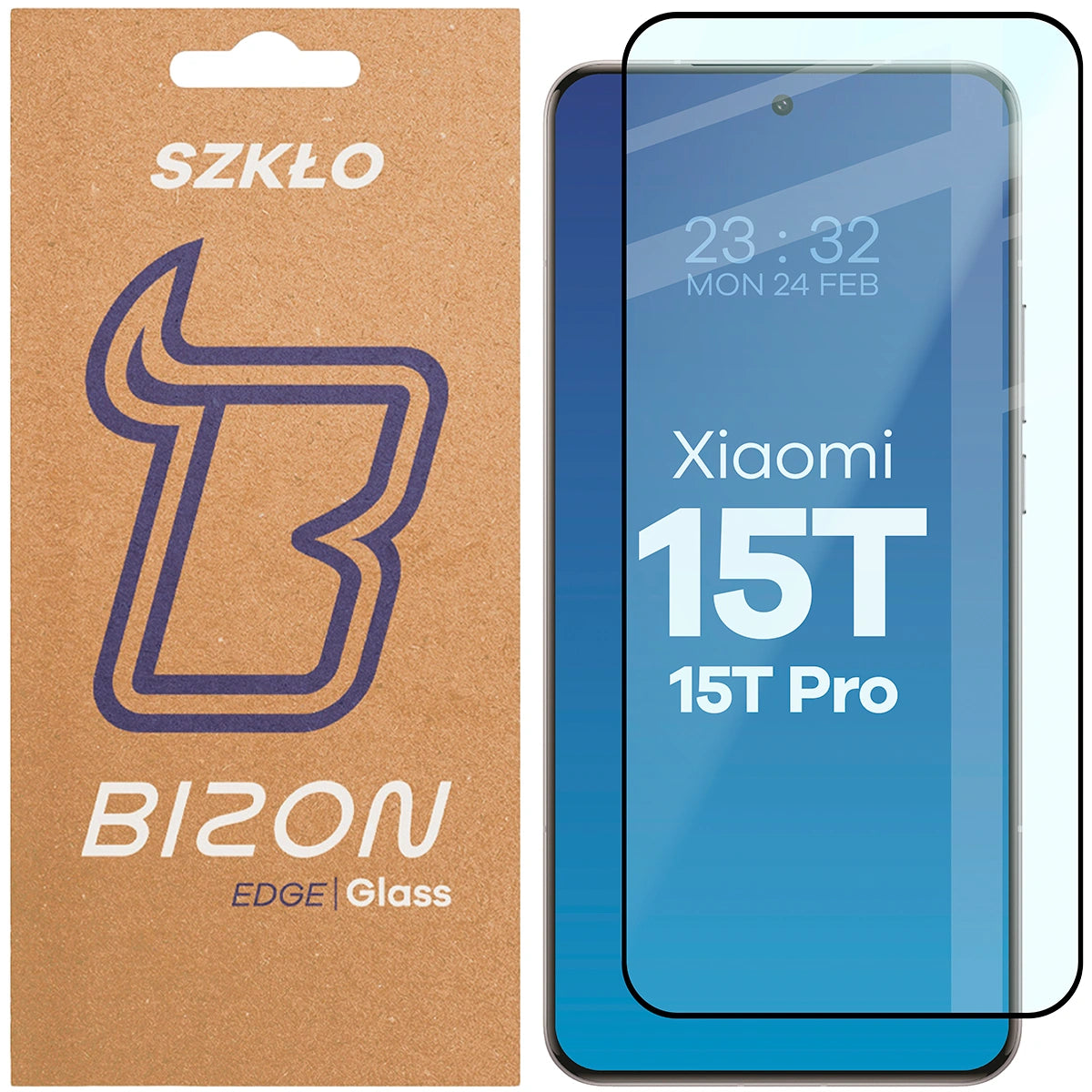 Gehärtetes Glas für Xiaomi 15T / 15T Pro, Bizon Glass Edge, Schwarzer Rahmen