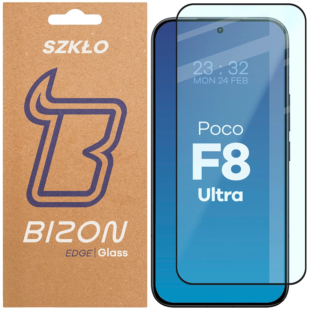 Gehärtetes Glas für Xiaomi POCO F8 Ultra, Bizon Glass Edge, Schwarzer Rahmen