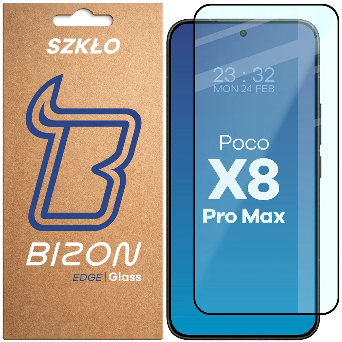 Gehärtetes Glas für Xiaomi POCO X8 Pro Max, Bizon Glass Edge, Schwarzer Rahmen