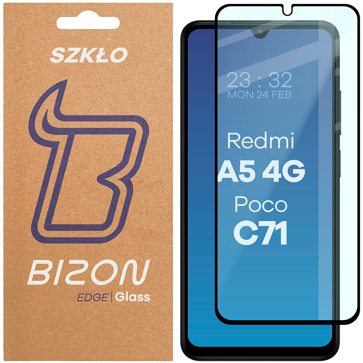Gehärtetes Glas für Xiaomi Redmi A5 4G/Poco C71, Bizon Glass Edge, Schwarzer Rahmen
