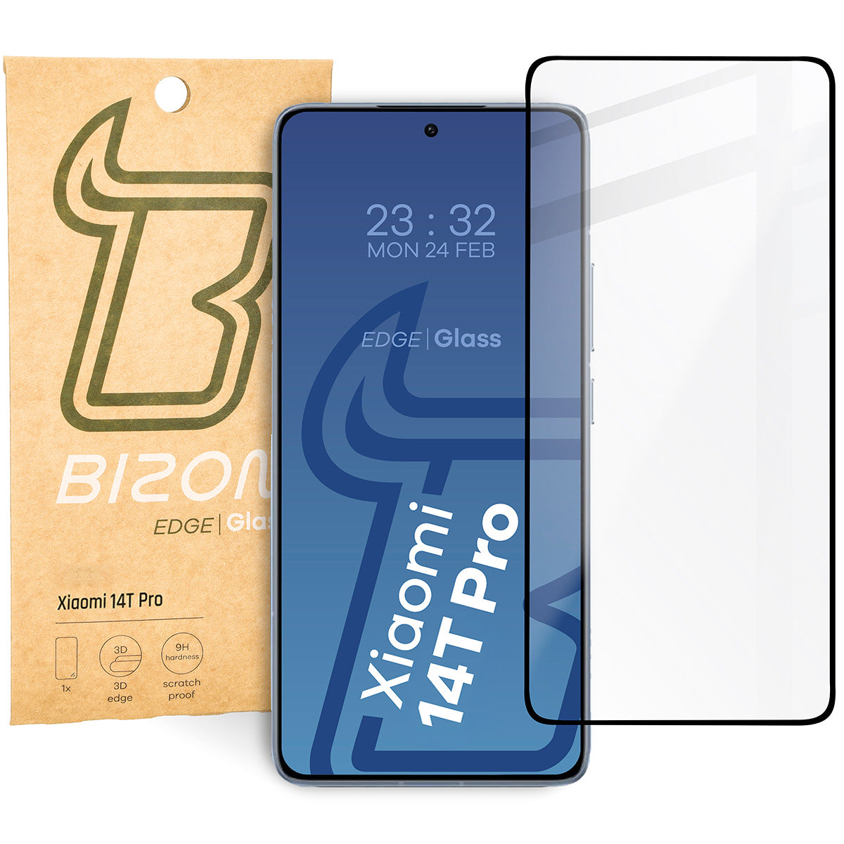 Gehärtetes Glas für Xiaomi 14T Pro, Bizon Glass Edge, schwarzer Rahmen