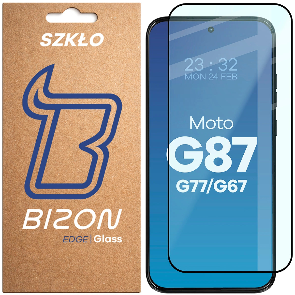 Gehärtetes Glas für Motorola Moto G67 5G / G77 5G / G87 5G, Bizon Glass Edge, Schwarzer Rahmen