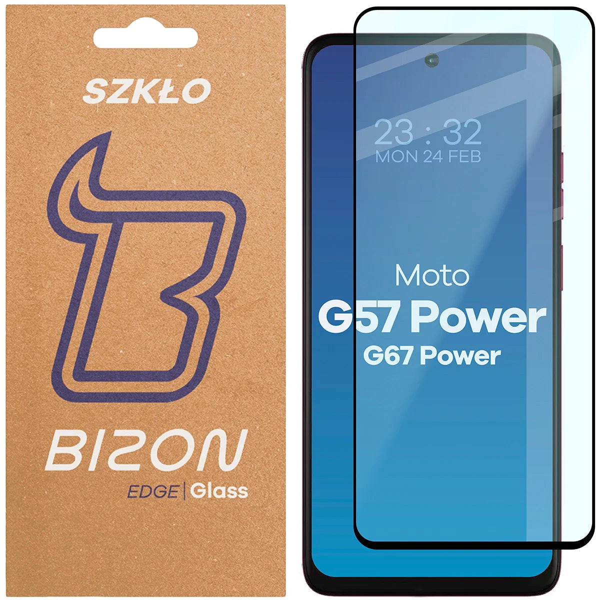 Gehärtetes Glas für Motorola Moto G57 Power / G67 Power, Bizon Glass Edge, Schwarzer Rahmen