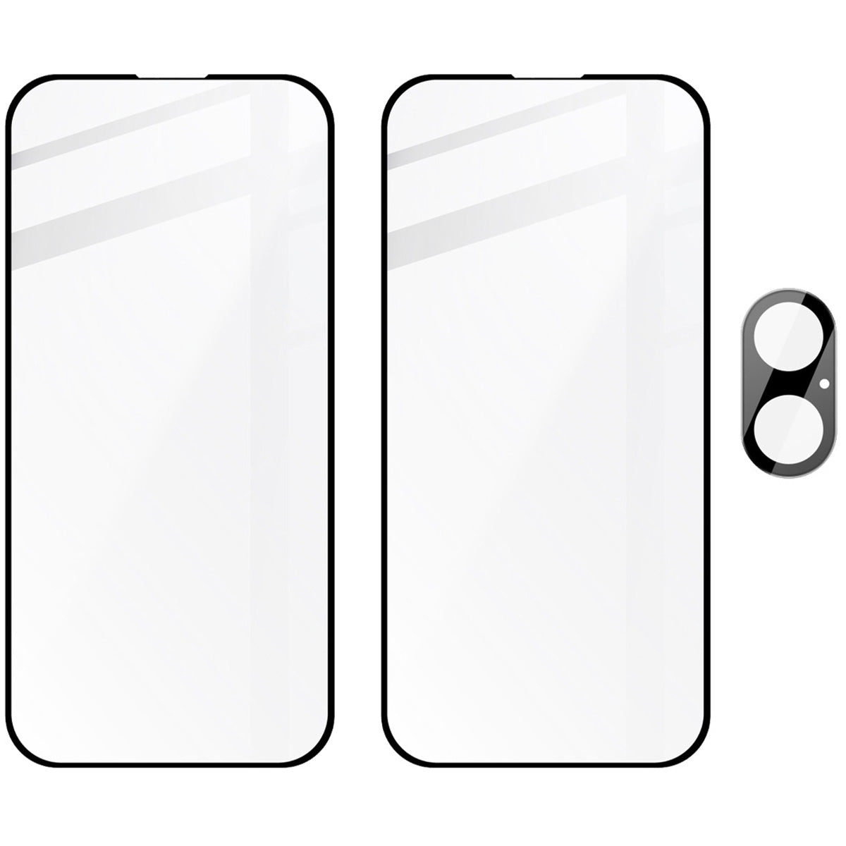 Gehärtetes Glas - 2 Stück + Kameraschutz für iPhone 16, Bizon Glass Edge Pack, Schwarz
