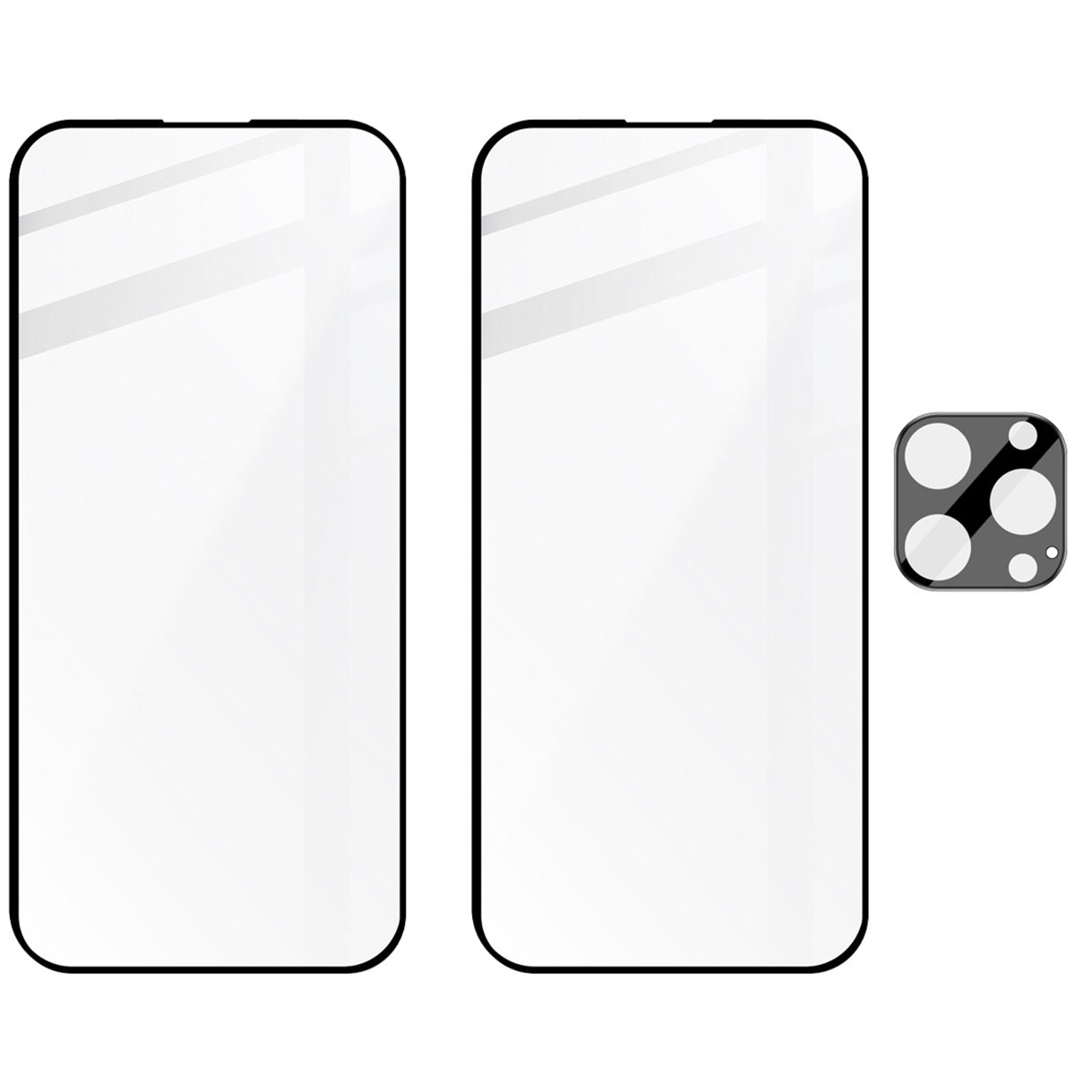 Gehärtetes Glas - 2 Stück + Kameraschutz für iPhone 16 Pro Max, Bizon Glass Edge Pack, Schwarz