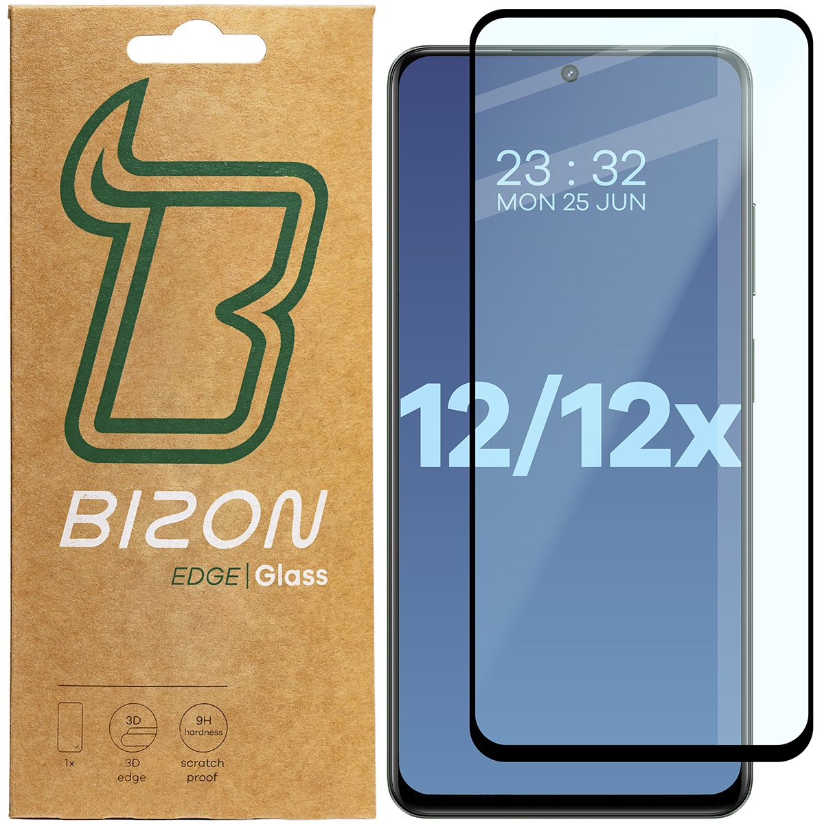 Gehärtetes Glas für Realme 12 5G/12x 5G, Bizon Glass Edge, Schwarz