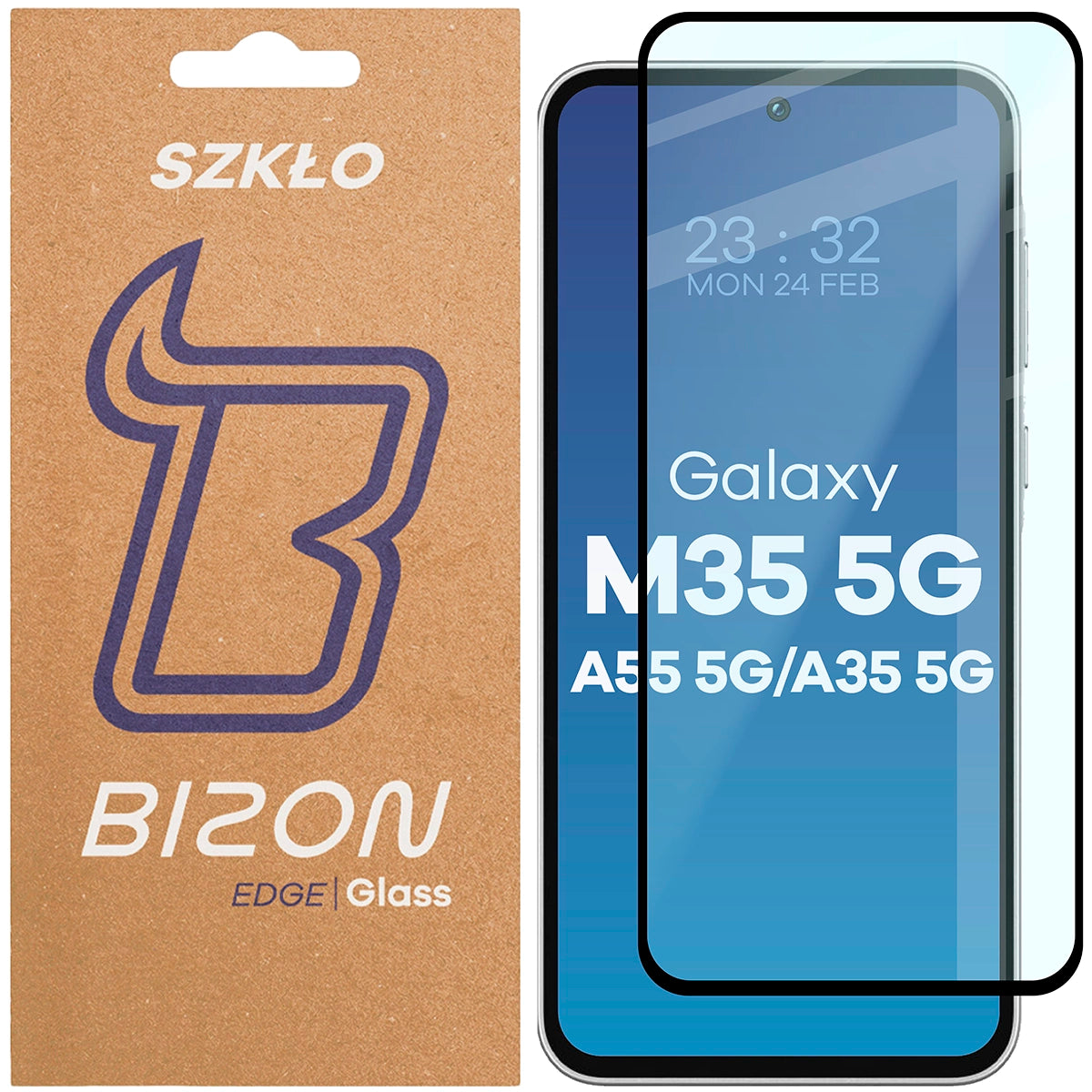 Gehärtetes Glas für Galaxy M35 5G / A55 5G / A35 5G, Bizon Glass Edge, schwarz