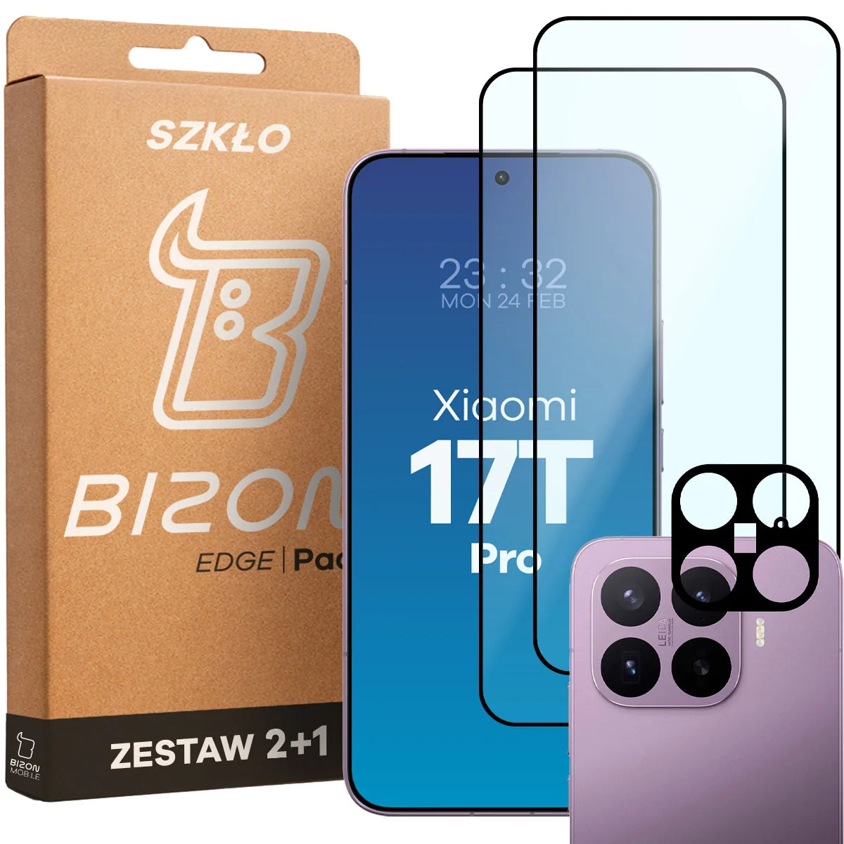 Gehärtetes Glas - 2 Stück + Kameraschutz für Xiaomi 17T Pro, Bizon Glass Edge Pack, Schwarz