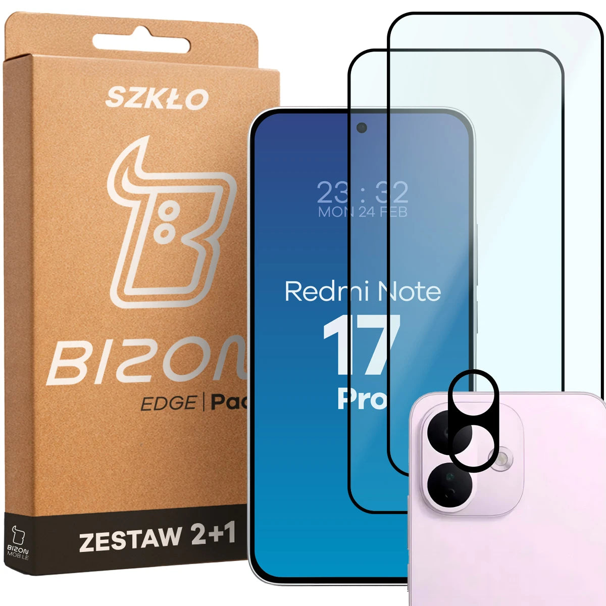 Gehärtetes Glas - 2 Stück + Kameraschutz für Xiaomi Redmi Note 17 Pro 5G, Bizon Glass Edge Pack, (1/6)