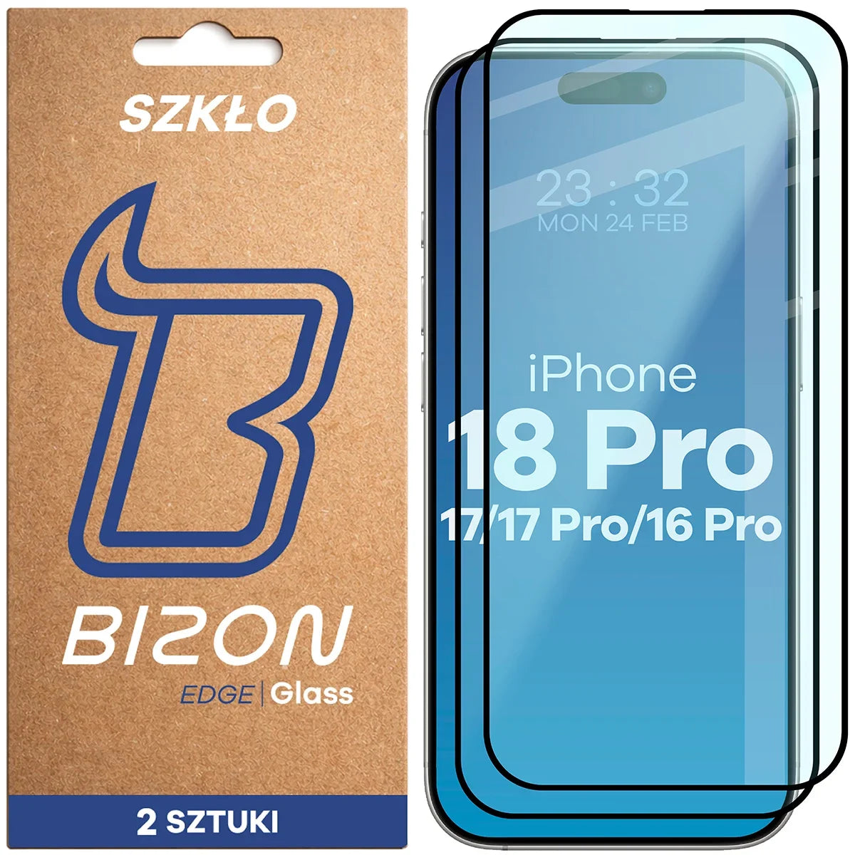 Gehärtetes Glas für iPhone 18 Pro / 17 / 17 Pro / 16 Pro, Bizon Glass Edge Duo, Schwarzer Rahmen, 2 Stück