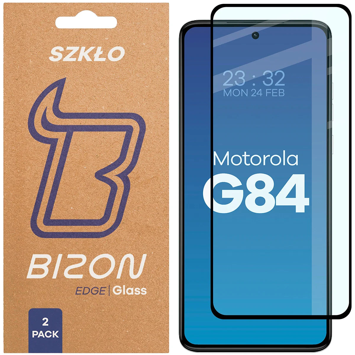 Gehärtetes Glas für Motorola Moto G84 5G, Bizon Glass Edge Duo, Schwarzer Rahmen, 2 Stück