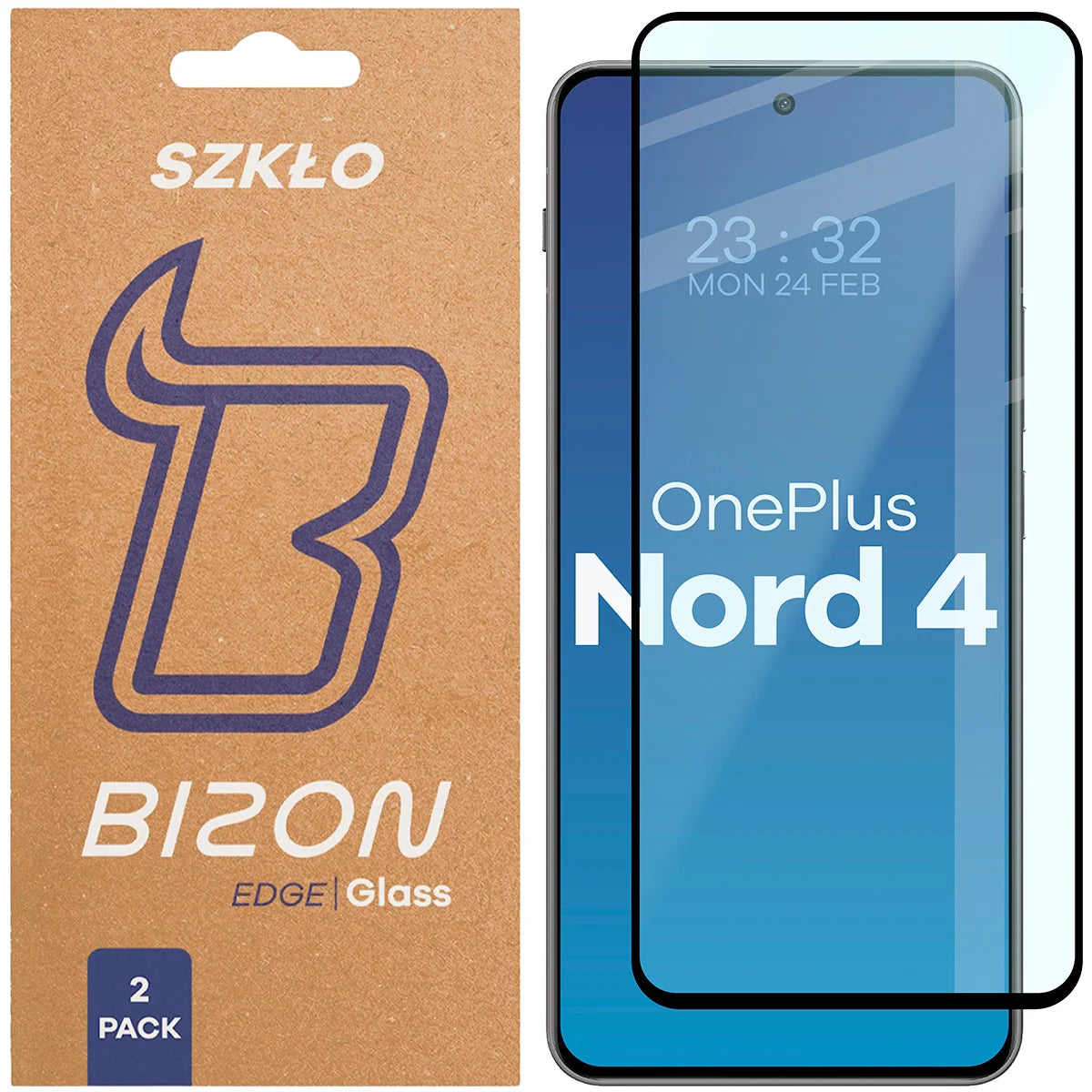 Gehärtetes Glas für OnePlus Nord 4, Bizon Glass Edge Duo, Schwarzer Rahmen, 2 Stück