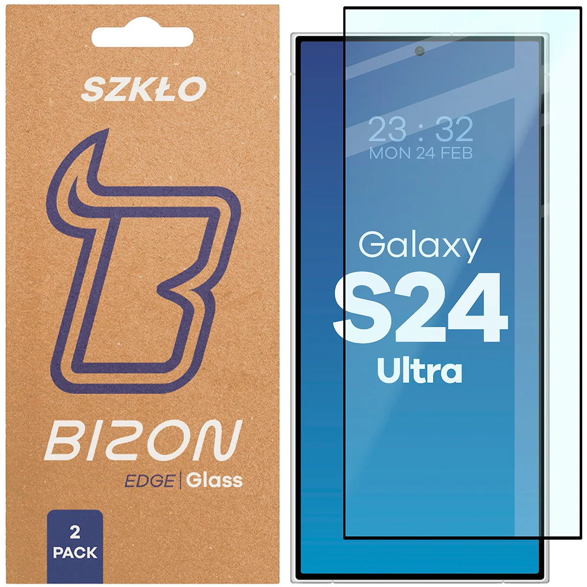 Gehärtetes Glas für Galaxy S24 Ultra, Bizon Glass Edge Duo, Schwarzer Rahmen, 2 Stück