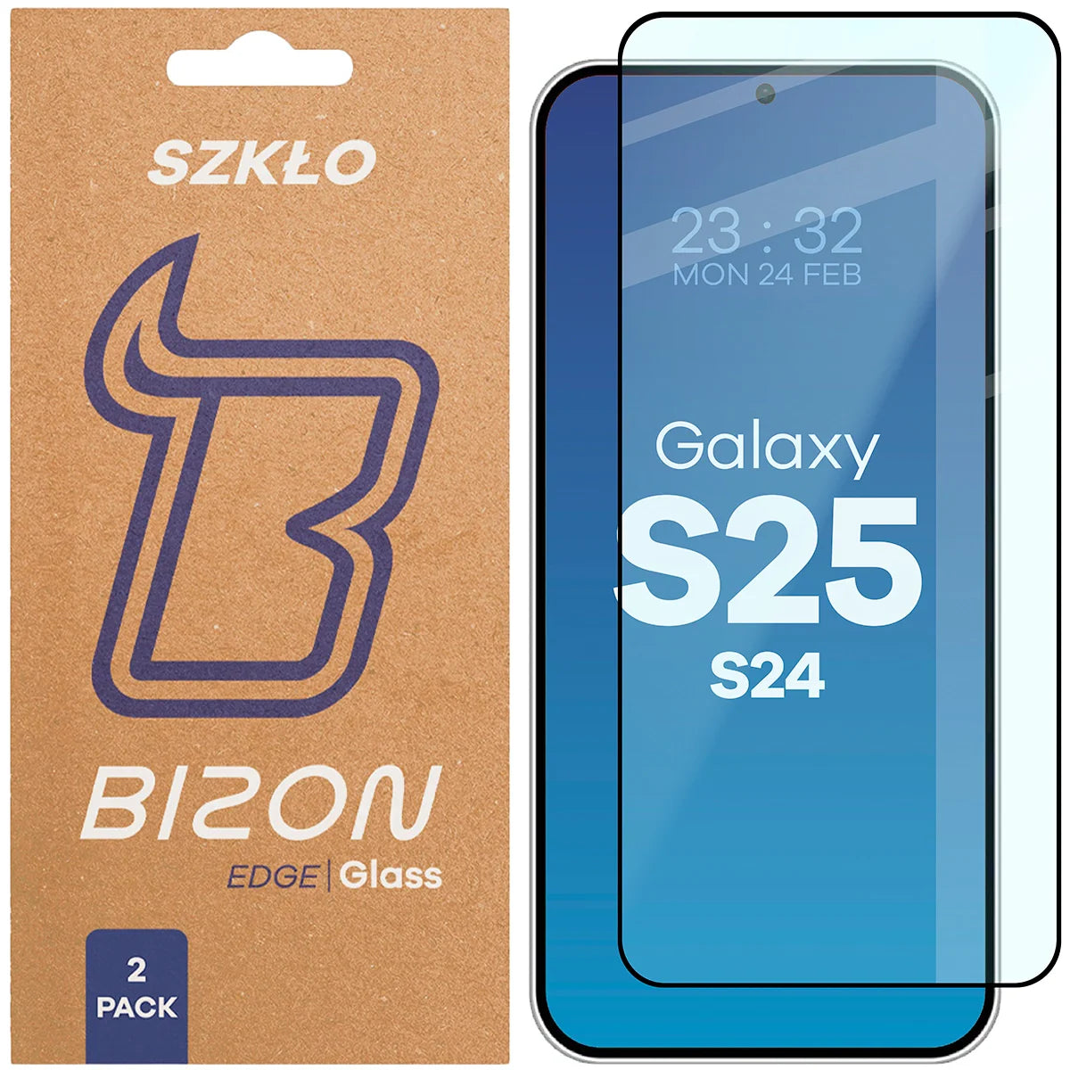 Gehärtetes Glas für Galaxy S25 / S24, Bizon Glass Edge Duo, Schwarzer Rahmen, 2 Stück