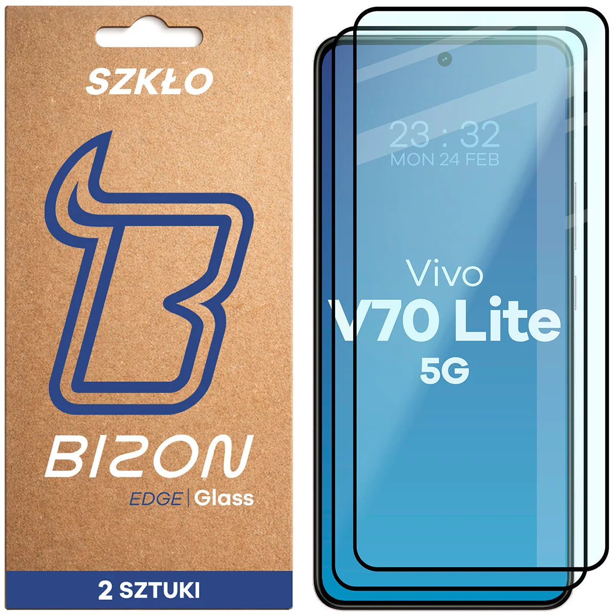 Gehärtetes Glas für Vivo V70 Lite 5G, Bizon Glass Edge Duo, Schwarzer Rahmen, 2 Stück (1/4)