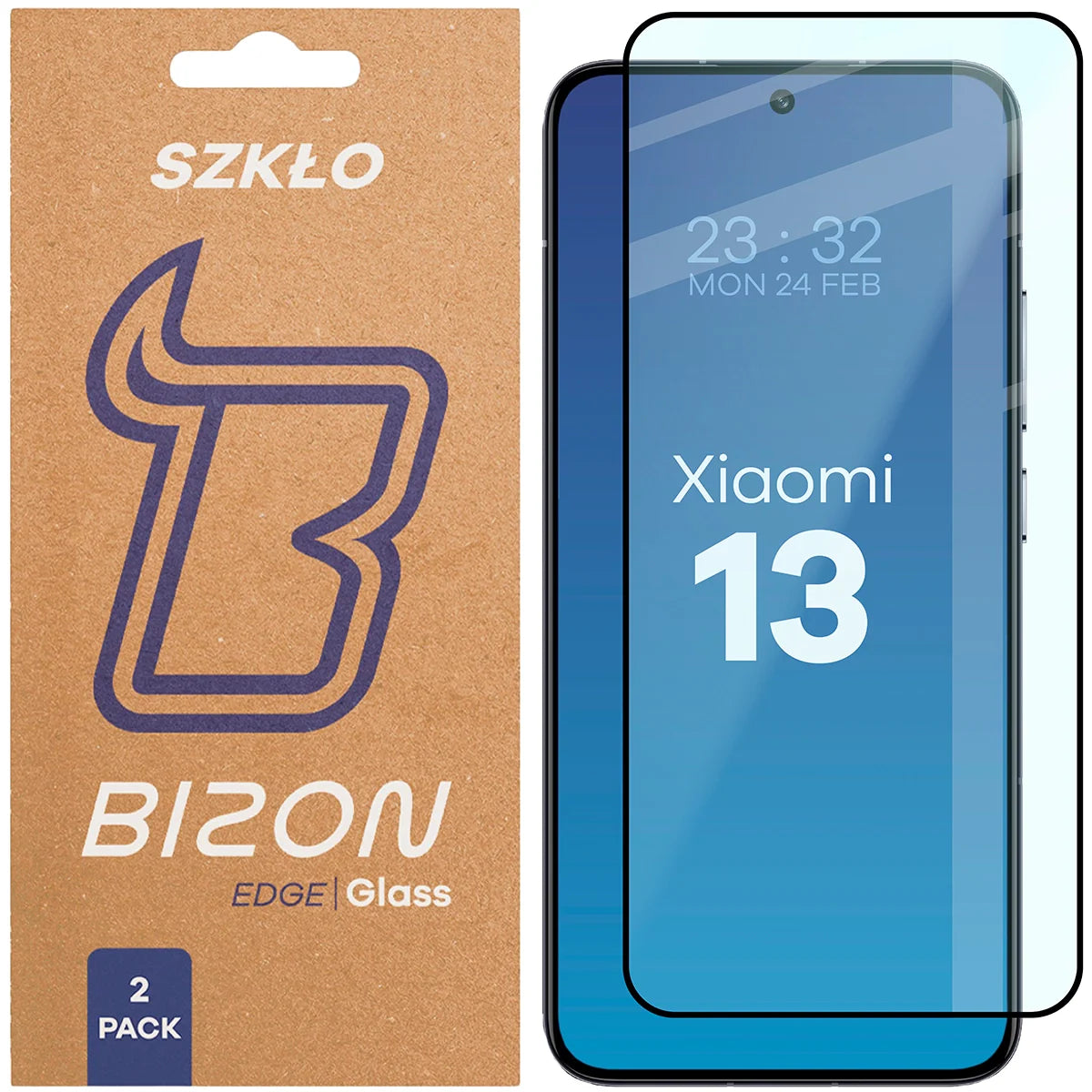 Gehärtetes Glas für Xiaomi 13, Bizon Glass Edge Duo, Schwarzer Rahmen, 2 Stück