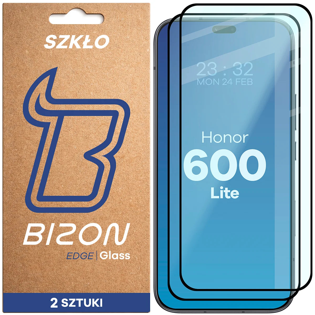 Gehärtetes Glas für Honor 600 Lite 5G, Bizon Glass Edge Duo, Schwarzer Rahmen, 2 Stück