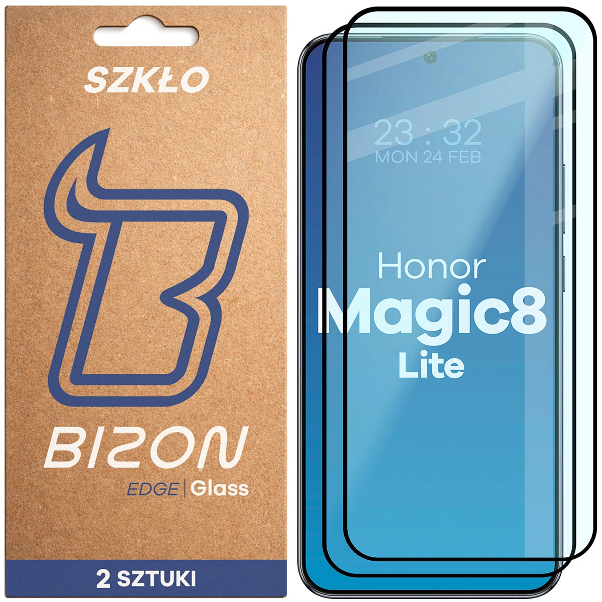 Gehärtetes Glas für Honor Magic8 Lite, Bizon Glass Edge Duo, Schwarzer Rahmen, 2 Stück