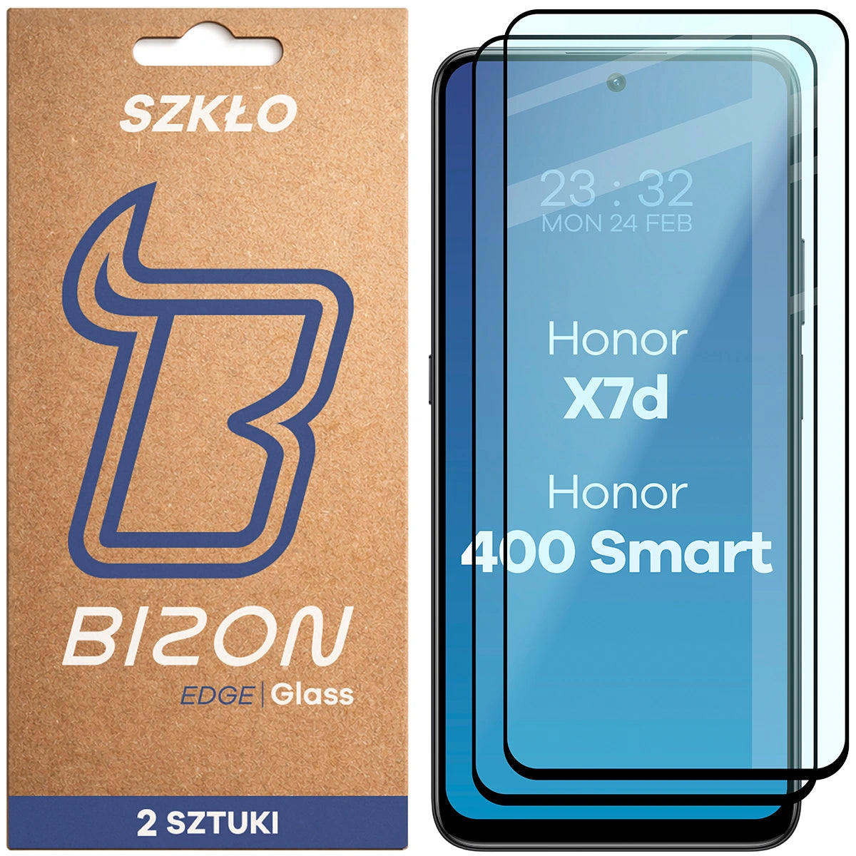 Gehärtetes Glas für Honor X7d / Honor 400 Smart, Bizon Glass Edge Duo, Schwarzer Rahmen, 2 Stück