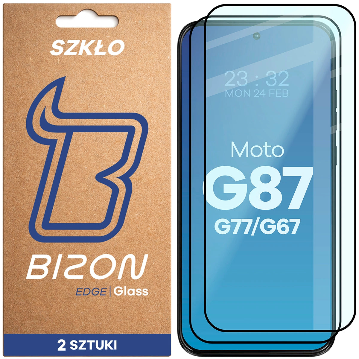 Gehärtetes Glas für Motorola Moto G67 5G / G77 5G / G87 5G, Bizon Glass Edge Duo, Schwarzer Rahmen, 2 Stück