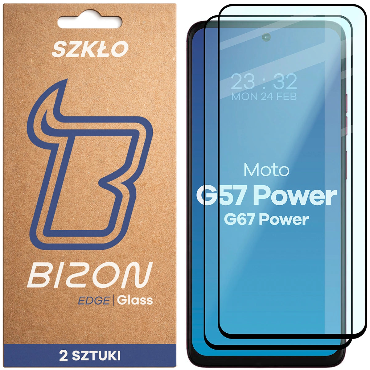 Gehärtetes Glas für Motorola Moto G57 Power / G67 Power, Bizon Glass Edge Duo, Schwarzer Rahmen, 2 Stück