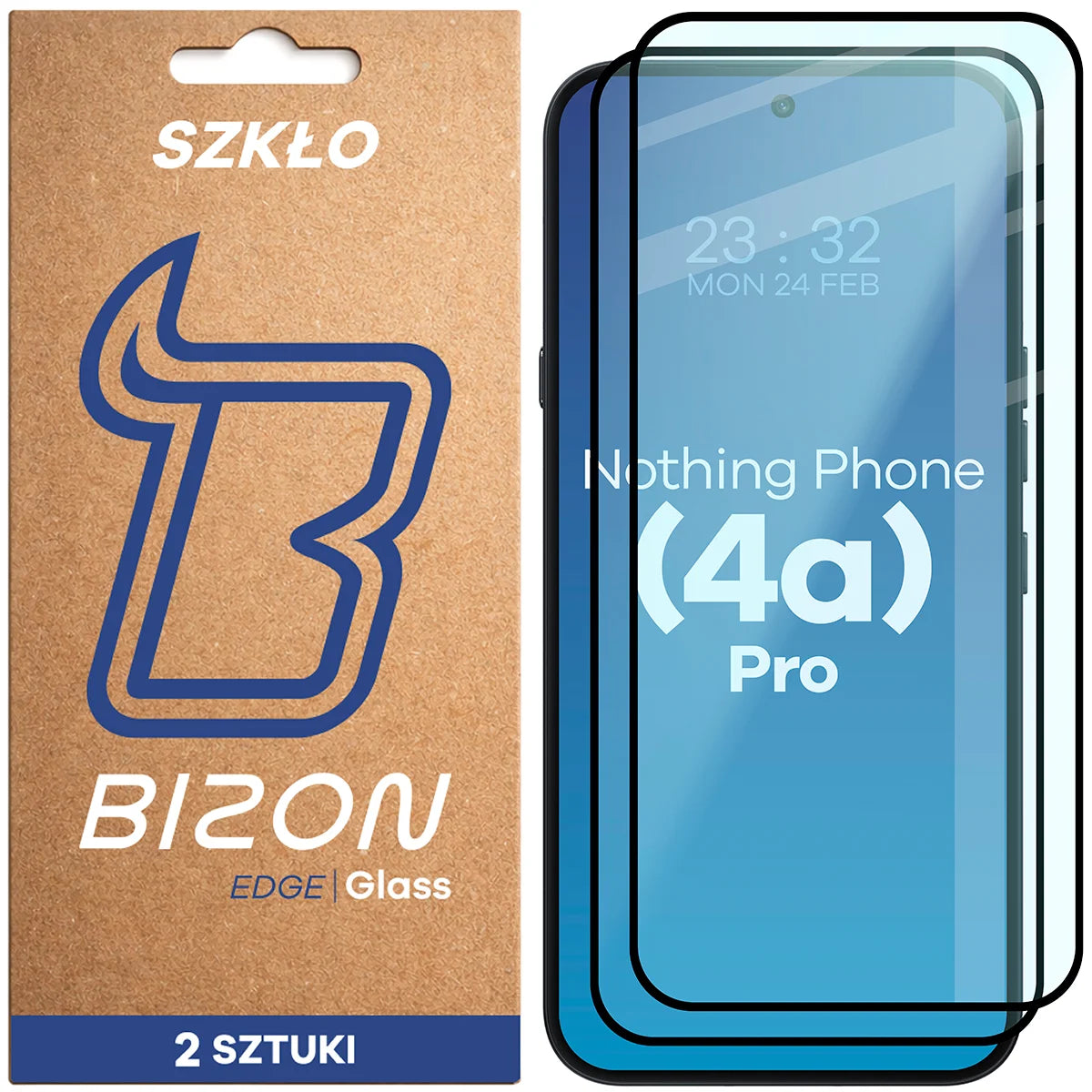 Gehärtetes Glas für Nothing Phone (4a) Pro, Bizon Glass Edge Duo, Schwarzer Rahmen, 2 Stück
