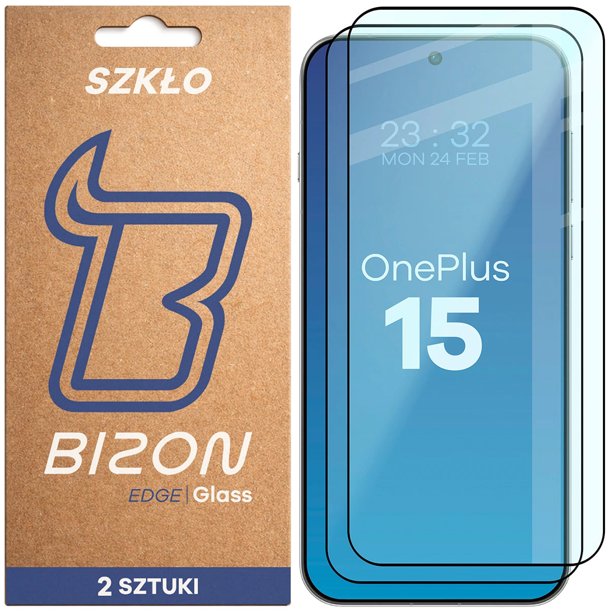 Gehärtetes Glas für OnePlus 15, Bizon Glass Edge Duo, Schwarzer Rahmen, 2 Stück