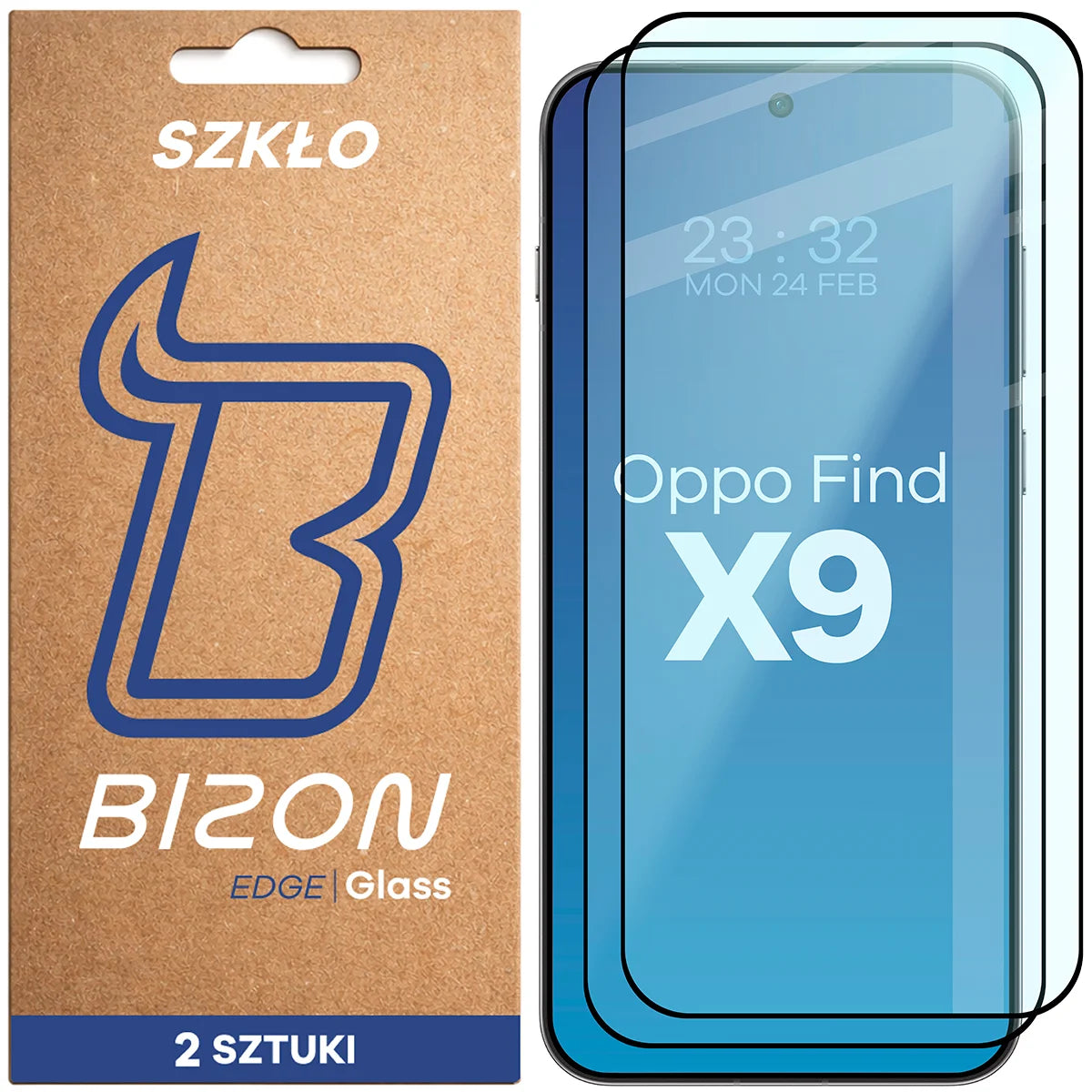 Gehärtetes Glas für Oppo Find X9, Bizon Glass Edge Duo, Schwarzer Rahmen, 2 Stück