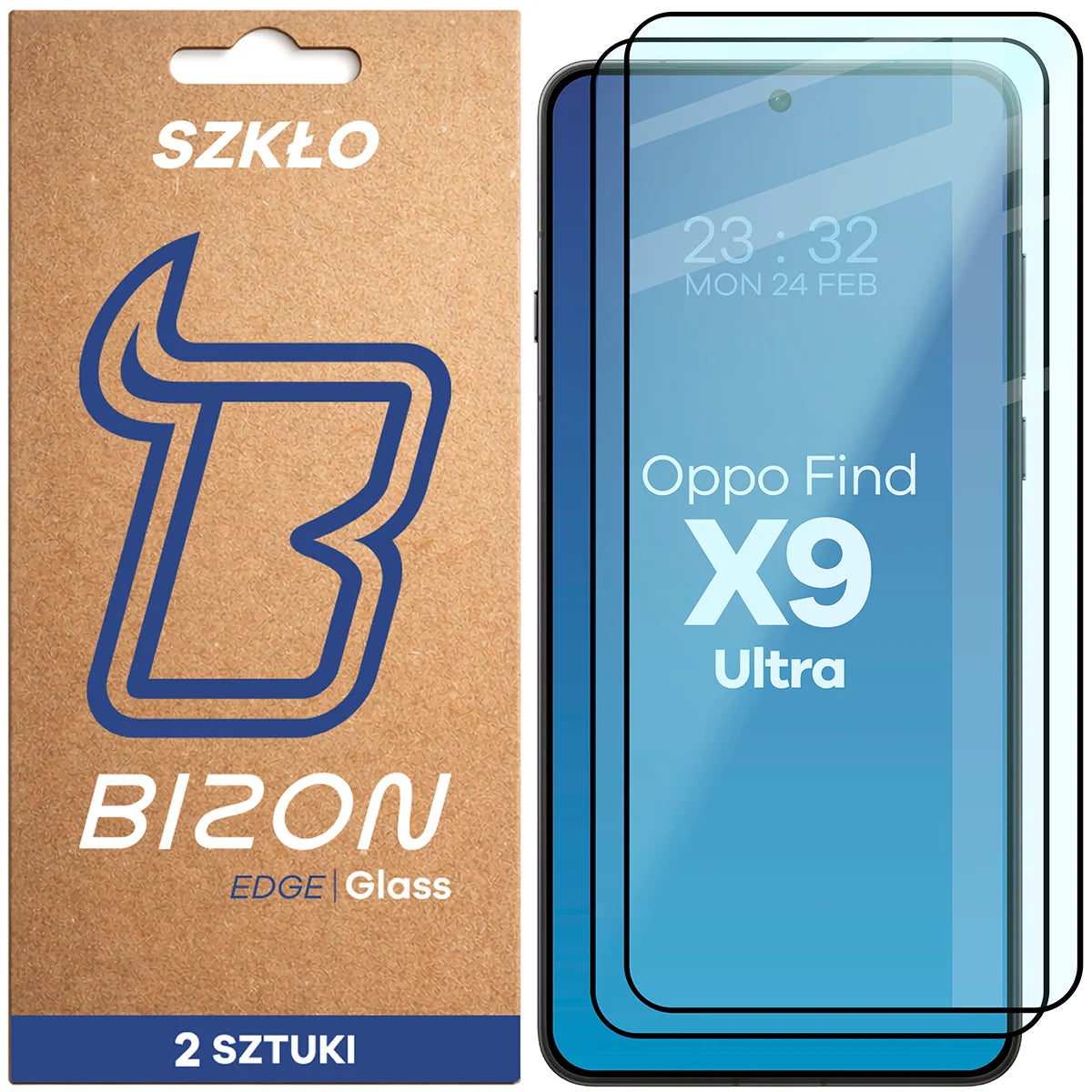 Gehärtetes Glas für Oppo Find X9 Ultra, Bizon Glass Edge Duo, Schwarzer Rahmen, 2 Stück