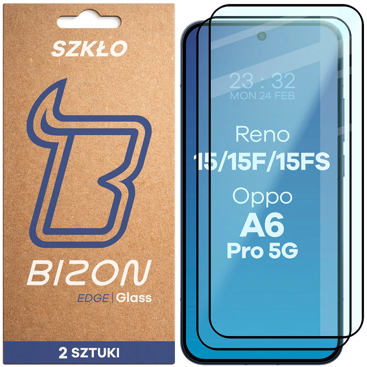 Gehärtetes Glas für Oppo Reno 15 / 15 F / 15 FS / A6 Pro 5G, Bizon Glass Edge Duo, Schwarzer Rahmen, 2 Stück